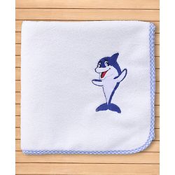 Babyhug Cotton Knit Microfiber Towel With Shark Embroidery L 31.5 X B 22.5 cm - White