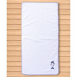 Babyhug Cotton Knit Microfiber Towel With Shark Embroidery L 31.5 X B 22.5 cm - White