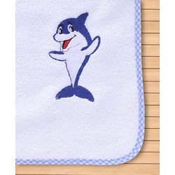 Babyhug Cotton Knit Microfiber Towel With Shark Embroidery L 31.5 X B 22.5 cm - White