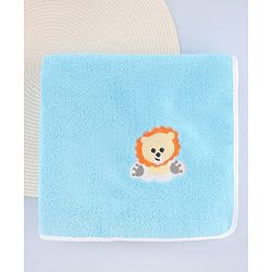 Babyhug Cotton Knit Microfiber Towel With Tiger Embroidery L 31.5 X B 22.5 cm - Aqua Blue