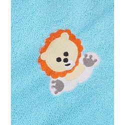Babyhug Cotton Knit Microfiber Towel With Tiger Embroidery L 31.5 X B 22.5 cm - Aqua Blue