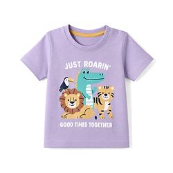 Babyhug Single Jersey Knit Half Sleeves T-Shirt & Shorts Set Animal Print - Lavender & Yellow