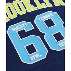 Babyhug 100% Cotton Knit Heavy Gauge Sweatshirt with Full Sleeves and Brooklyn 68 Print with Kangaroo Pockets - Navy Blue