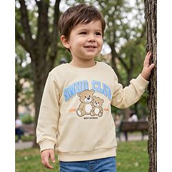 Babyhug 100% Cotton Knit Sweatshirt with Full Sleeves and Bear Print - Peach