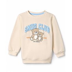 Babyhug 100% Cotton Knit Sweatshirt with Full Sleeves and Bear Print - Peach