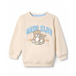 Babyhug 100% Cotton Knit Sweatshirt with Full Sleeves and Bear Print - Peach
