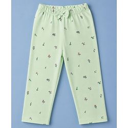 Babyhug 100% Cotton Knit Full Sleeves T-Shirt & Pyjama Night Suit with Deer & Floral Print - Green
