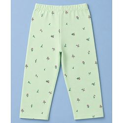 Babyhug 100% Cotton Knit Full Sleeves T-Shirt & Pyjama Night Suit with Deer & Floral Print - Green