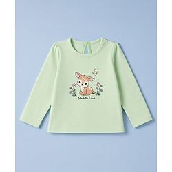 Babyhug 100% Cotton Knit Full Sleeves T-Shirt & Pyjama Night Suit with Deer & Floral Print - Green