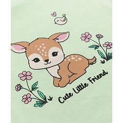 Babyhug 100% Cotton Knit Full Sleeves T-Shirt & Pyjama Night Suit with Deer & Floral Print - Green