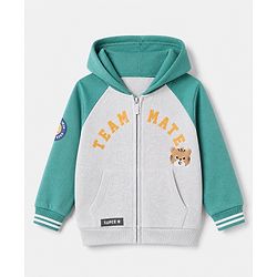 Babyhug 100% Cotton Knit Full Raglan Sleeves Front Open Heavy Gauge Sweatshirt with Tiger Puff Print - Green