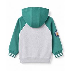 Babyhug 100% Cotton Knit Full Raglan Sleeves Front Open Heavy Gauge Sweatshirt with Tiger Puff Print - Green