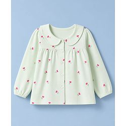 Babyhug 100% Cotton Knit Full Sleeves Co-Ords Shirt & Pyjama Night Suit with Floral Print - Light Green