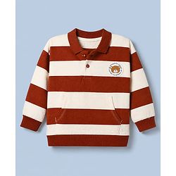 Babyhug 100% Cotton Knit Sweatshirt with Full Sleeves and Bear Patch in Brown