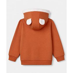 Babyhug 100% Cotton Knit Full Sleeves Front Open Hooded Sweatshirt with Nice Day Embroidery & Ear Applique - Rust Orange