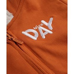 Babyhug 100% Cotton Knit Full Sleeves Front Open Hooded Sweatshirt with Nice Day Embroidery & Ear Applique - Rust Orange