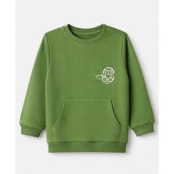 Babyhug 100% Cotton Heavy Gauge Terry Knit Sweatshirt with Full Sleeves & Tractor Print - Green
