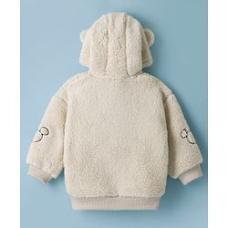 Babyhug Disney 100% Cotton Knit Fur Jacket with Full Sleeves and Mickey Mouse Embroidery in White