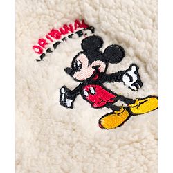 Babyhug Disney 100% Cotton Knit Fur Jacket with Full Sleeves and Mickey Mouse Embroidery in White