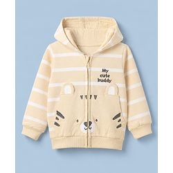 Babyhug 100% Cotton Knit Hooded Sweatshirt with Full Sleeves, Tiger Applique and Stripes Print in Beige