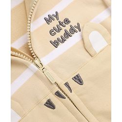 Babyhug 100% Cotton Knit Hooded Sweatshirt with Full Sleeves, Tiger Applique and Stripes Print in Beige