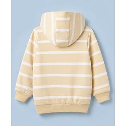 Babyhug 100% Cotton Knit Hooded Sweatshirt with Full Sleeves, Tiger Applique and Stripes Print in Beige
