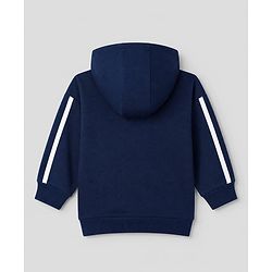 Babyhug 100% Cotton Knit Front Open Heavy Gauge Hooded Sweatshirt with Full Sleeves and New York Text & Tiger Print - Navy Blue