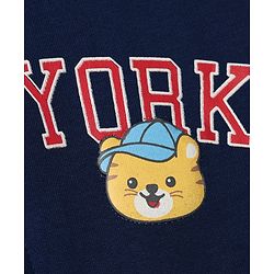 Babyhug 100% Cotton Knit Front Open Heavy Gauge Hooded Sweatshirt with Full Sleeves and New York Text & Tiger Print - Navy Blue