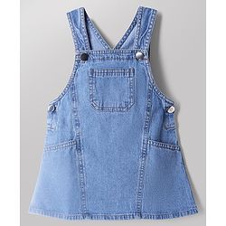 Babyhug Cotton Woven Full Sleeves Frock and Inner Tee with Polka Dots Print in Blue for 6-9 Months
