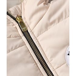 Babyhug Disney 100% Cotton Woven Hooded Padded/Quilted/ Winter Jacket With Full Sleeves And Mickey Mouse Mickey Mouse Patch In Offwhite
