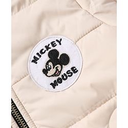 Babyhug Disney 100% Cotton Woven Hooded Padded/Quilted/ Winter Jacket With Full Sleeves And Mickey Mouse Mickey Mouse Patch In Offwhite
