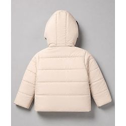 Babyhug Disney 100% Cotton Woven Hooded Padded/Quilted/ Winter Jacket With Full Sleeves And Mickey Mouse Mickey Mouse Patch In Offwhite
