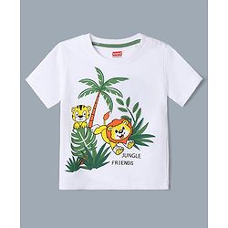 Babyhug 100% Cotton Single Jersey Knit Half Sleeves Printed T-Shirt & Shorts Set With Lion & Tree Print - White