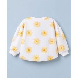 Babyhug 100% Cotton Knit Heavy Gauge Full Sleeves Sweatshirt with Floral & Text Print - White