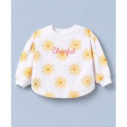 Babyhug 100% Cotton Knit Heavy Gauge Full Sleeves Sweatshirt with Floral & Text Print - White