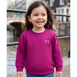 Babyhug 100% Cotton Knit Sweatshirt with Full Sleeves and Bow Print in Pink for 6-9 Months