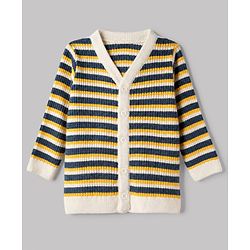 Babyhug Knit Cardigan and Pant with Full Sleeves and Striped Print in Navy Blue for 3-6 Months