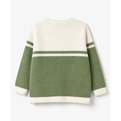 Babyhug Knit Full Sleeves Color Block Sweater Set - Green/White
