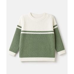 Babyhug Knit Full Sleeves Color Block Sweater Set - Green/White