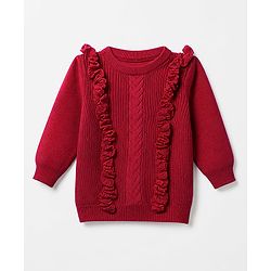 Babyhug Knit Full Sleeves Pullover with Cable Knit Design - Maroon