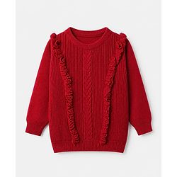 Babyhug Knit Full Sleeves Pullover with Cable Knit Design - Maroon