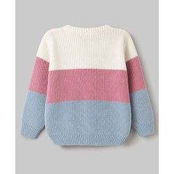 Babyhug Knit Full Sleeves Sweater Set with Color Block Design -Pink