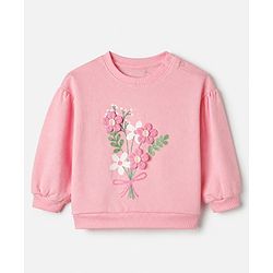 Babyhug 100% Cotton Heavy Gauge Fleece Knit Warm Sweatshirt with Full Sleeves & Floral Applique - Pink
