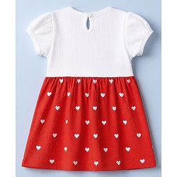 Babyhug Cotton Knit Frock with Inner Tee with Half Sleeves and Heart Print in Red