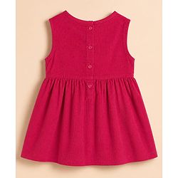 Babyhug Cotton Knit Full Sleeves Frock with Inner Tee and Heart Embroidery in Red for 6-9 Months