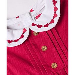 Babyhug Cotton Knit Full Sleeves Frock with Inner Tee and Heart Embroidery in Red for 6-9 Months
