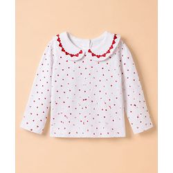 Babyhug Cotton Knit Full Sleeves Frock with Inner Tee and Heart Embroidery in Red for 6-9 Months