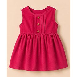 Babyhug Cotton Knit Full Sleeves Frock with Inner Tee and Heart Embroidery in Red for 6-9 Months