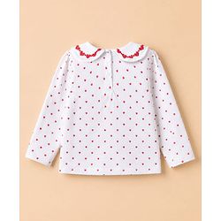 Babyhug Cotton Knit Full Sleeves Frock with Inner Tee and Heart Embroidery in Red for 6-9 Months