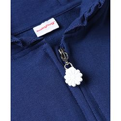 Babyhug 100% Cotton Knit Front Open Sweat Jacket with Full Sleeves and Flowers and Text Embroidery - Navy Blue